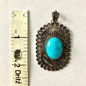 NWT Mediterranean Turquoise Silver Filigree Pendant